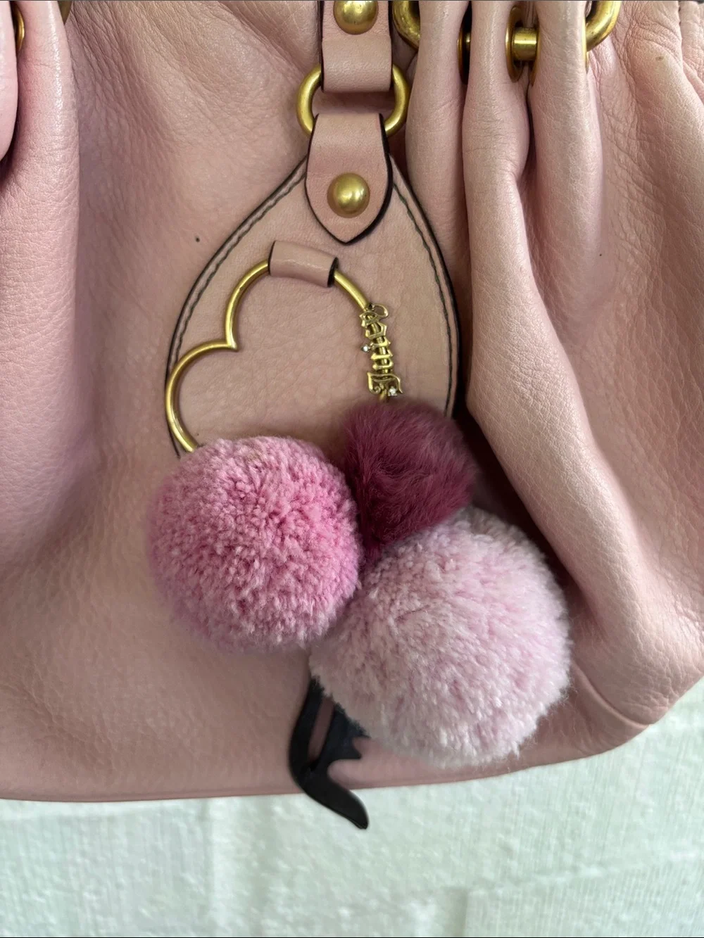 Juicy Couture Leather Vintage Soft Pink Shoulder Handbag with Gold Chain Details